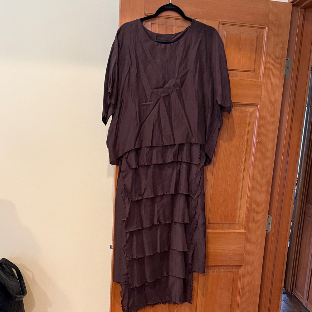 Zara Chocolate Brown Layered Midi Dress